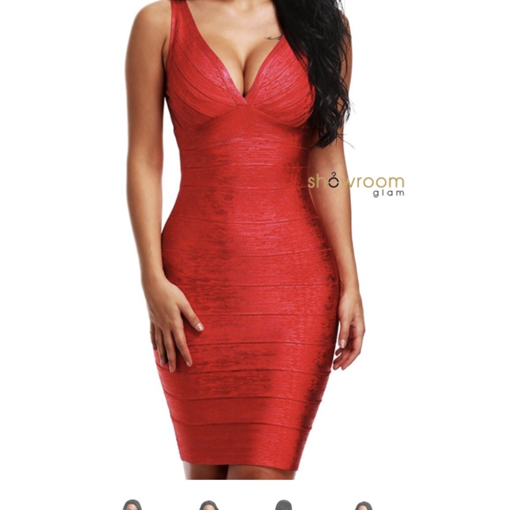 Bandage body red metallic foil mini dress size S, HL like
